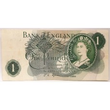 GREAT BRITAIN UK ENGLAND 1970 . ONE 1 POUND BANKNOTE . ERROR . MISSING BOTH SERIALS